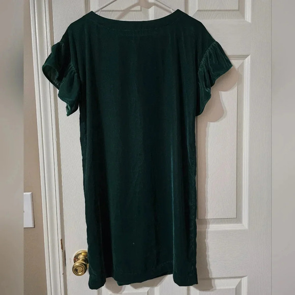 Gap Hunter Green Velvet Shift Mini Dress, Short Ruffle Sleeves, Crewneck, EUC! - Picture 6 of 11